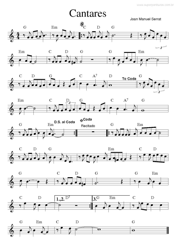 Partitura da música Cantares