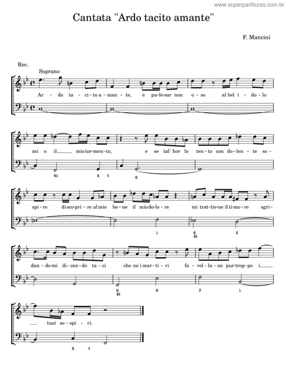 Partitura da música Cantata Ardo Tacito Amante