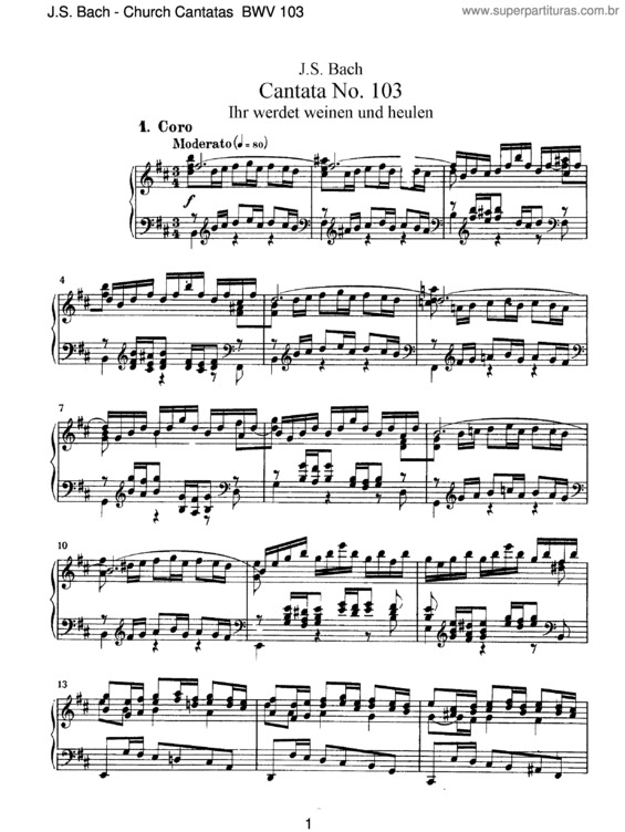 Partitura da música Cantata No. 103
