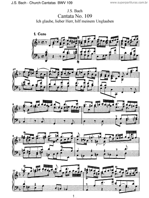 Partitura da música Cantata No. 109