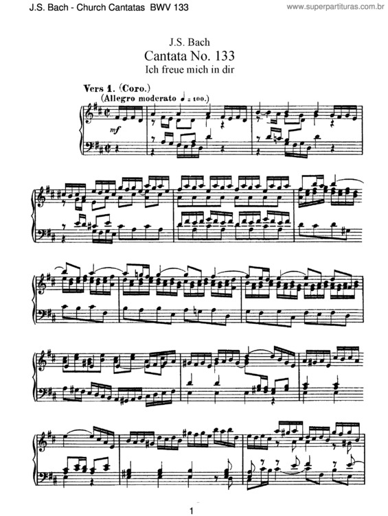 Partitura da música Cantata No. 133