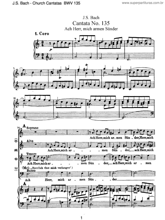 Partitura da música Cantata No. 135