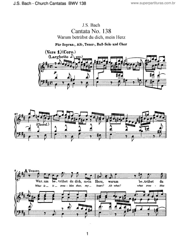 Partitura da música Cantata No. 138