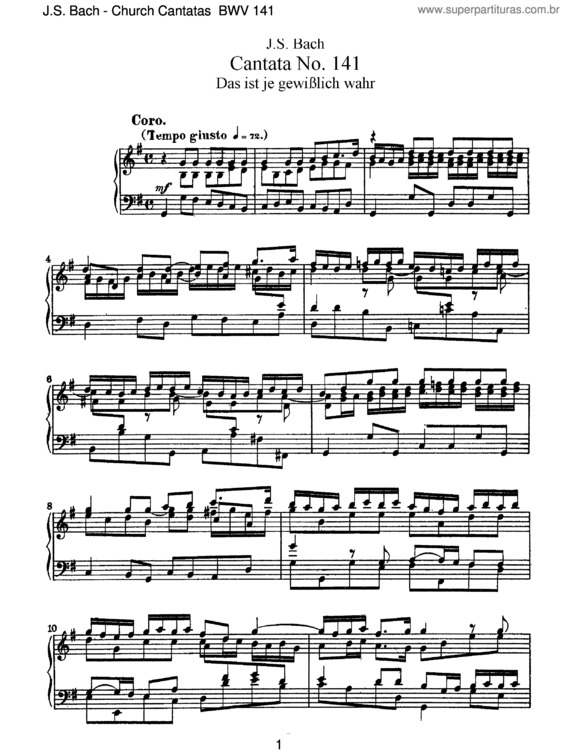 Partitura da música Cantata No. 141