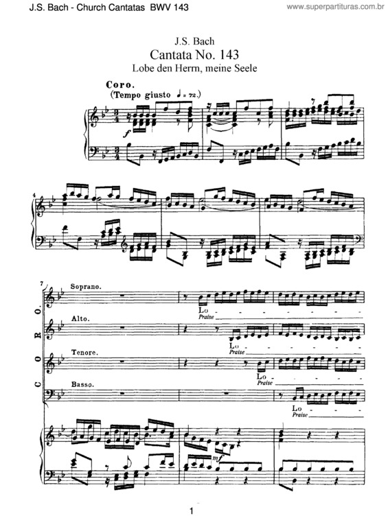 Partitura da música Cantata No. 143