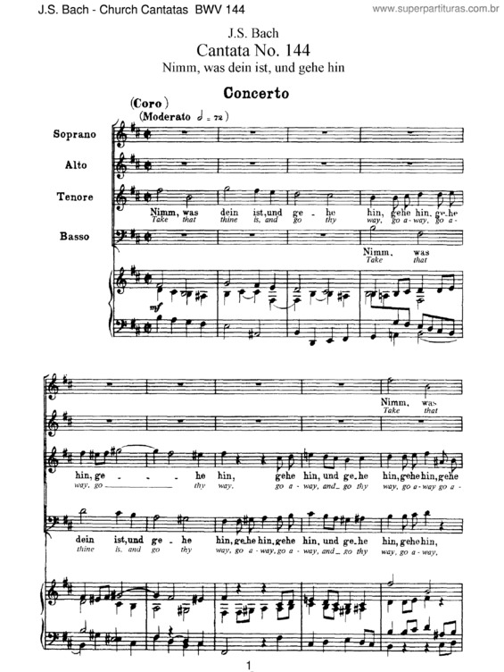Partitura da música Cantata No. 144