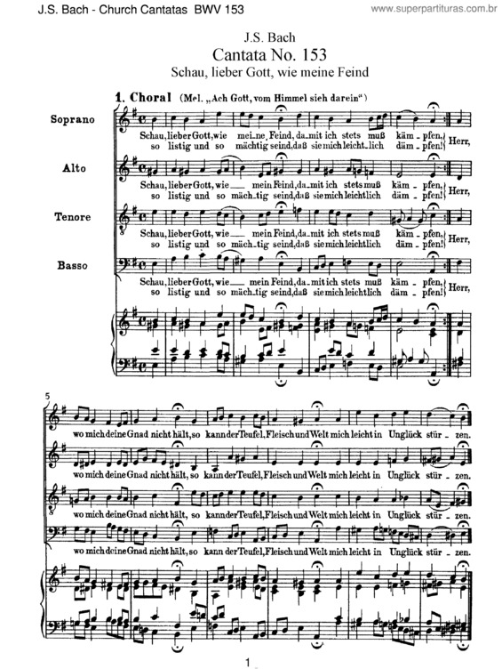 Partitura da música Cantata No. 153