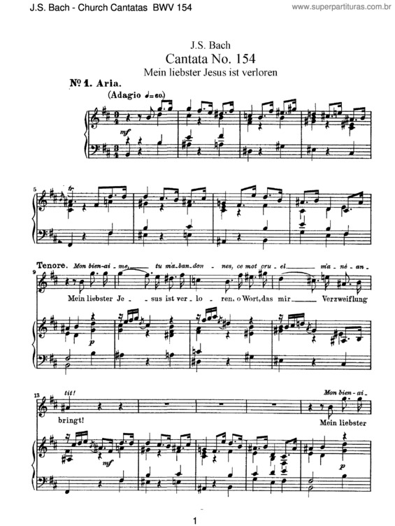 Partitura da música Cantata No. 154