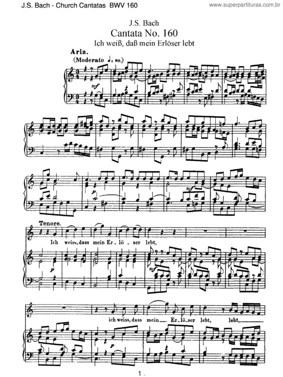 Partitura da música Cantata No. 160