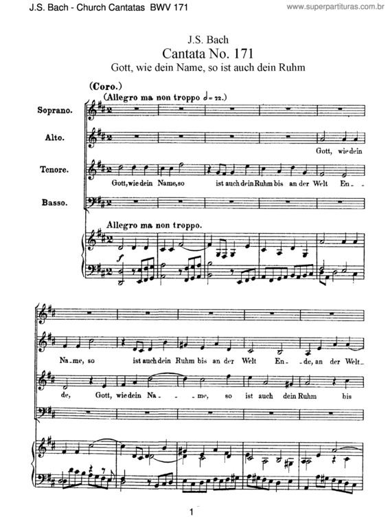 Partitura da música Cantata No. 171