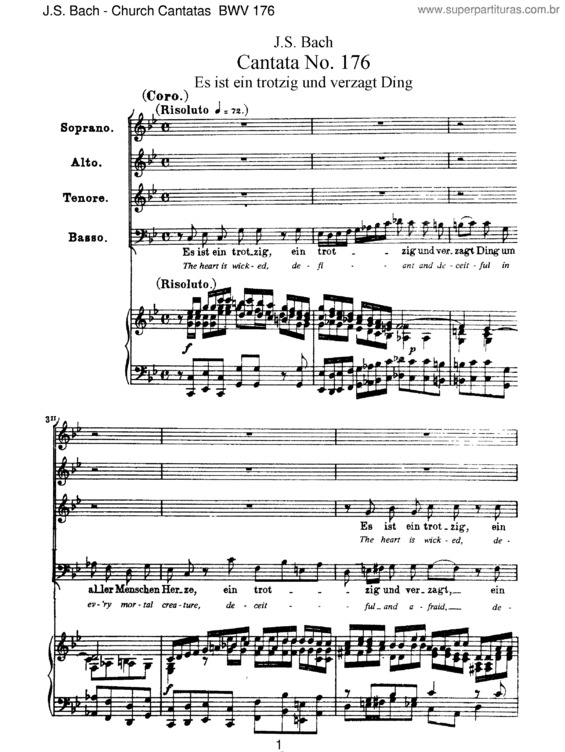 Partitura da música Cantata No. 176