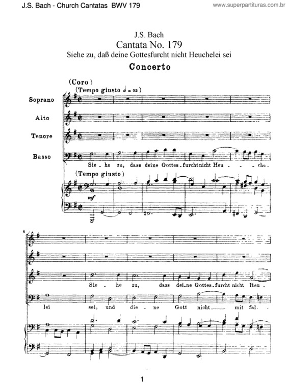 Partitura da música Cantata No. 179