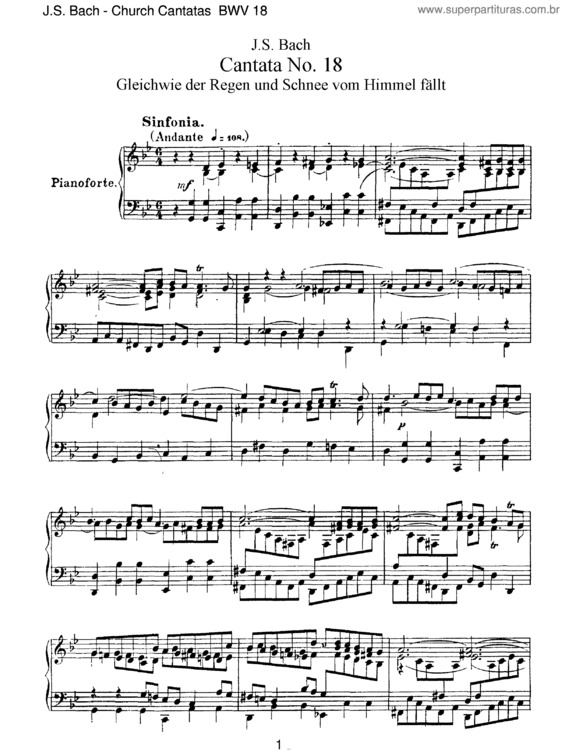Partitura da música Cantata No. 18