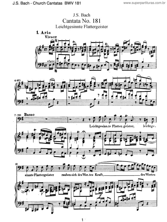 Partitura da música Cantata No. 181