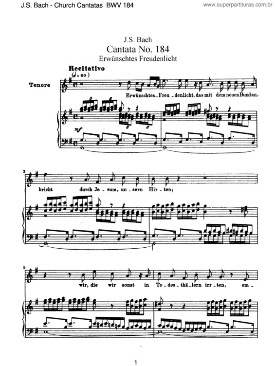 Partitura da música Cantata No. 184