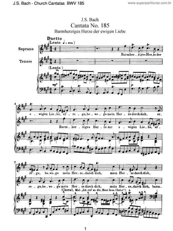 Partitura da música Cantata No. 185