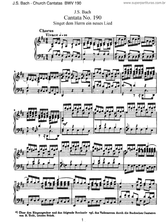 Partitura da música Cantata No. 190