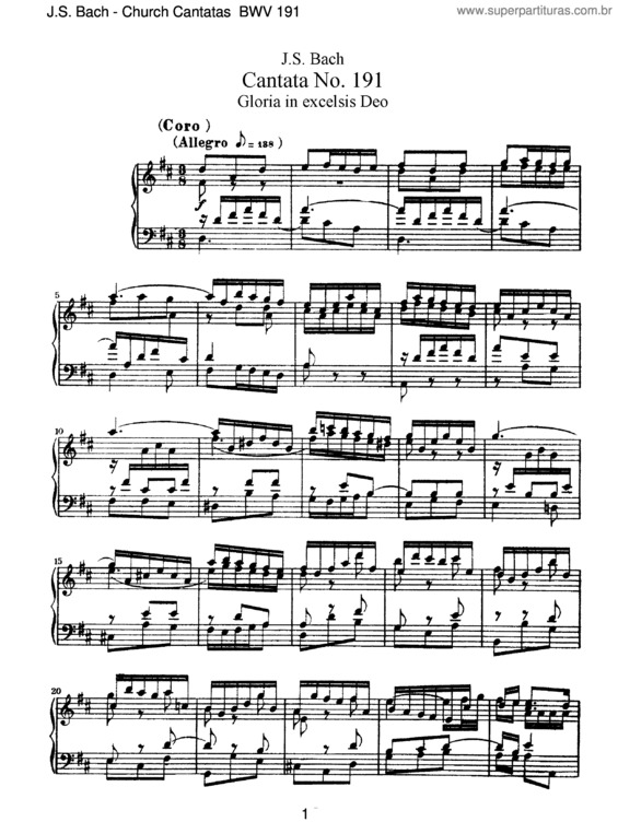 Partitura da música Cantata No. 191