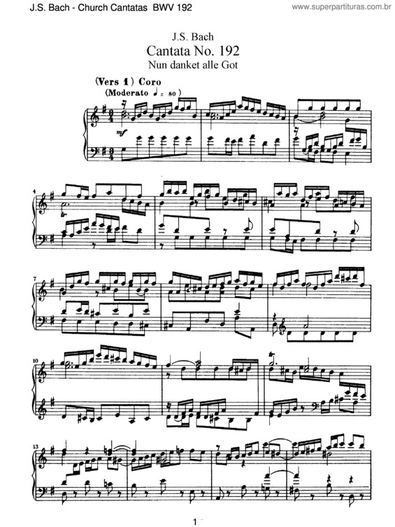 Partitura da música Cantata No. 192