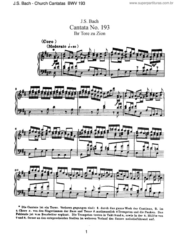 Partitura da música Cantata No. 193