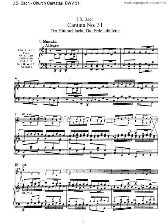 Partitura da música Cantata No. 31