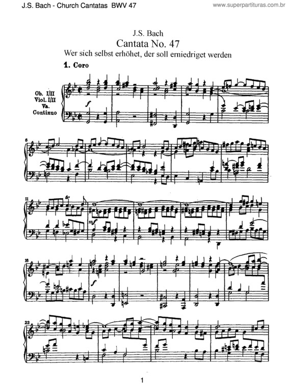 Partitura da música Cantata No. 47