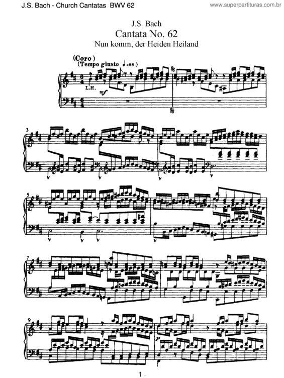 Partitura da música Cantata No. 62
