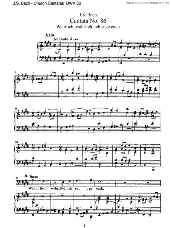 Partitura da música Cantata No. 86