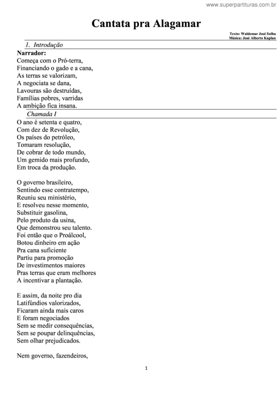 Partitura da música Cantata pra Alagamar v.3