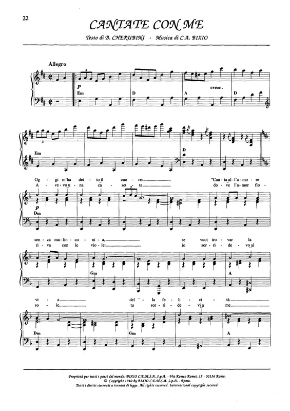 Partitura da música Cantate Con Me