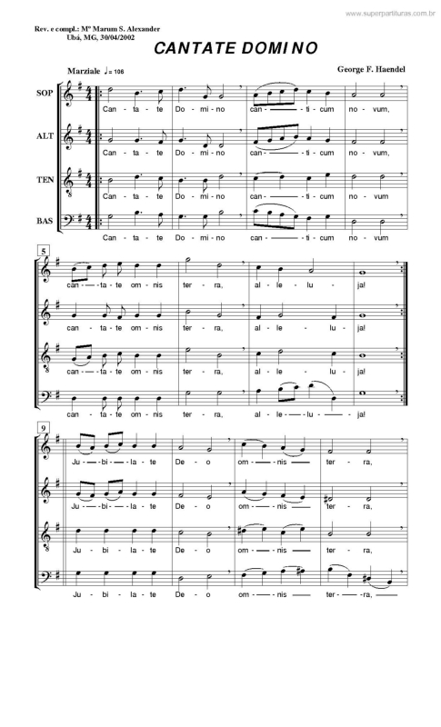 Partitura da música Cantate Domino