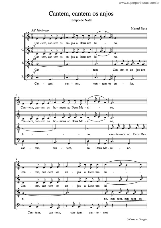 Partitura da música Cantem, Cantem os Anjos