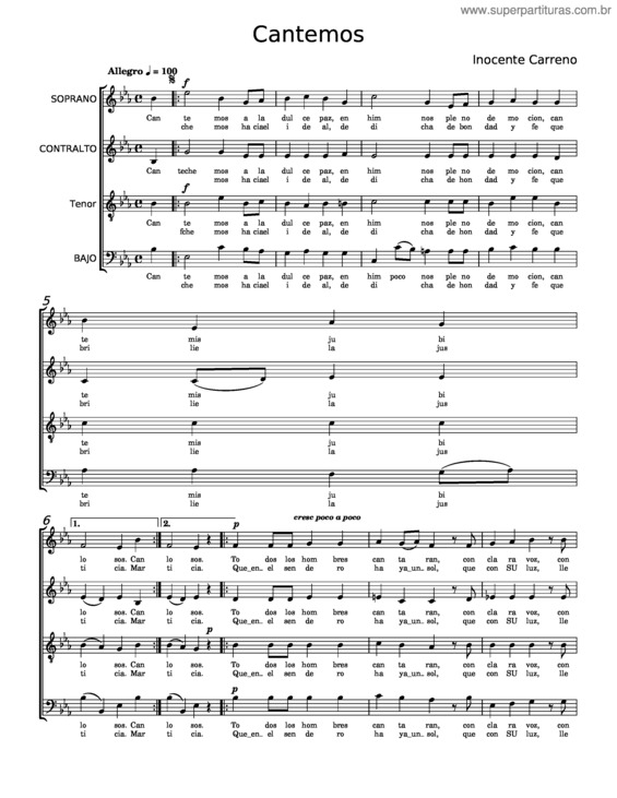 Partitura da música Cantemos – Inocente Carreño