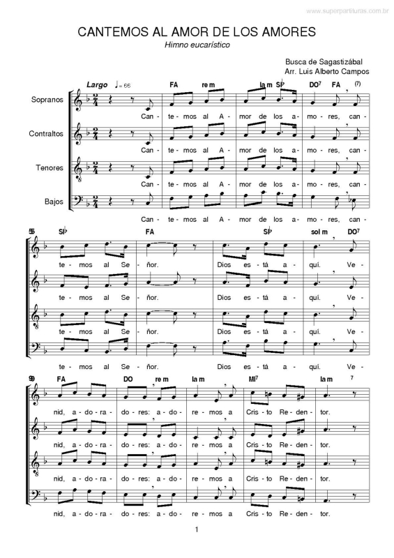 Partitura da música Cantemos al Amor de los Amores