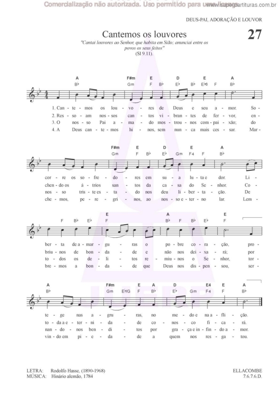 Partitura da música Cantemos Os Louvores - 27 HCC
