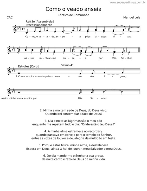 Partitura da música Cântico De Comunhão – Manuel Luís
