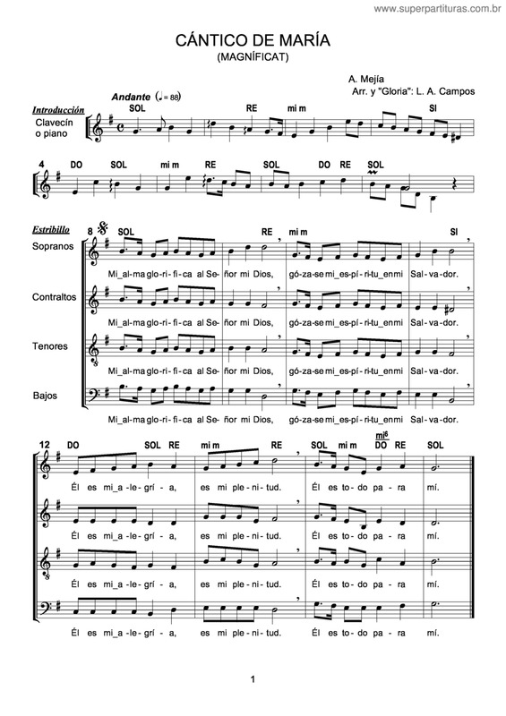 Partitura da música Cântico De Maria (Magníficat)