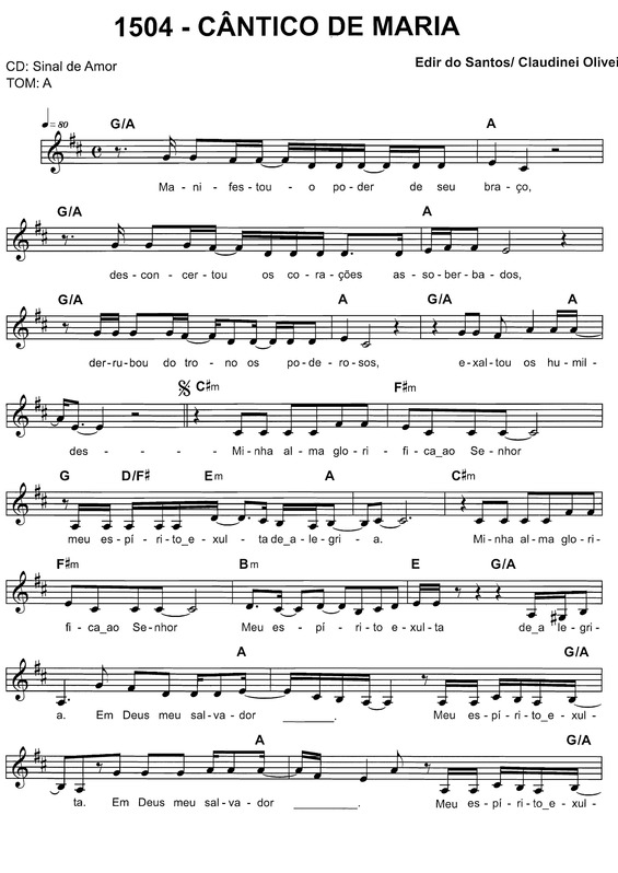 Partitura da música Cântico De Maria v.2