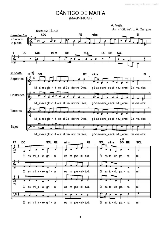 Partitura da música Cántico de María