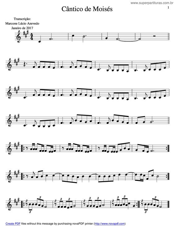 Partitura da música Cântico De Moisés