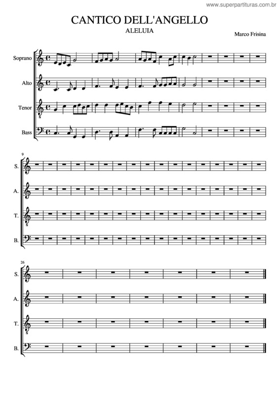 Partitura da música Cantico Dell`Angello Aleluia