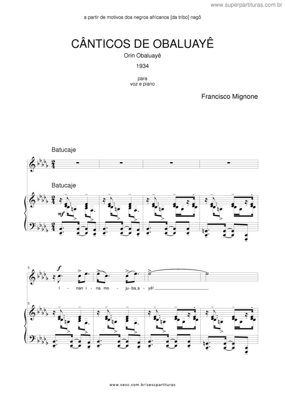 Partitura da música Cânticos de Obaluayê