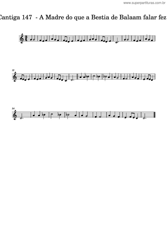 Partitura da música Cantiga 147  – A Madre Do Que A Bestia De Balaam Falar Fez