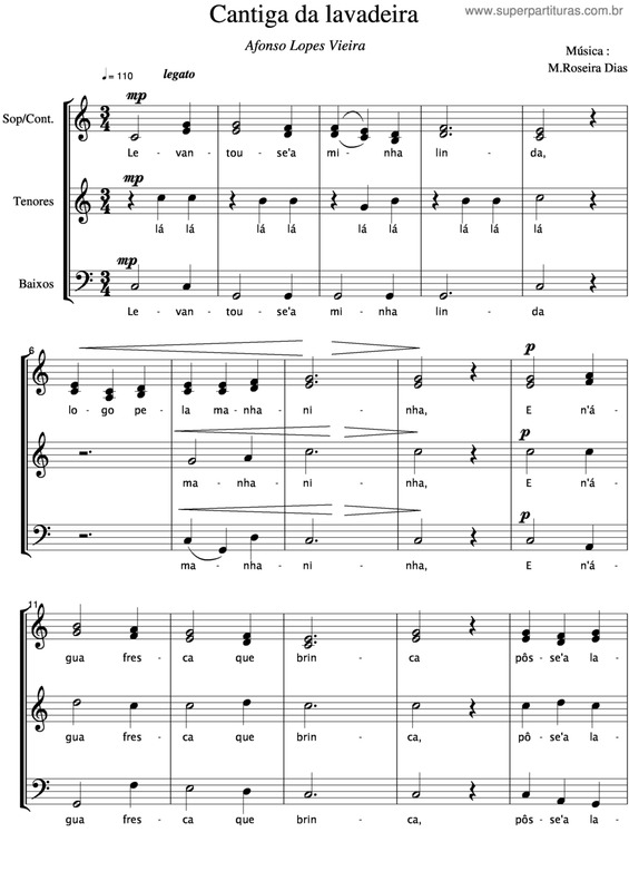 Partitura da música Cantiga da Lavadeira