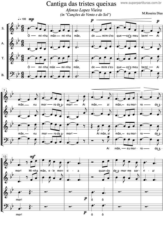 Partitura da música Cantiga Das Tristes Queixas