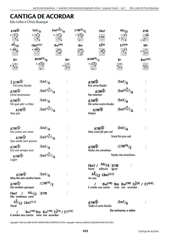 Partitura da música Cantiga de Acordar