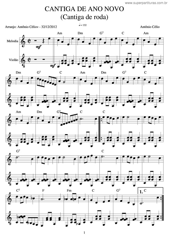 Partitura da música Cantiga De Ano Novo