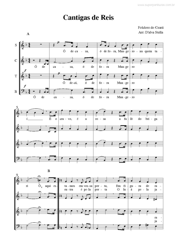 Partitura da música Cantiga de Reis