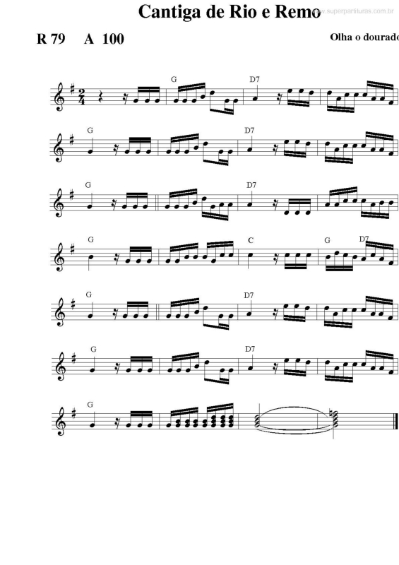 Partitura da música Cantiga de Rio e Remo