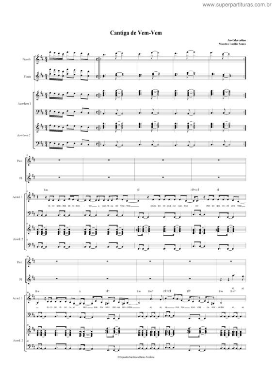 Partitura da música Cantiga de vem vem